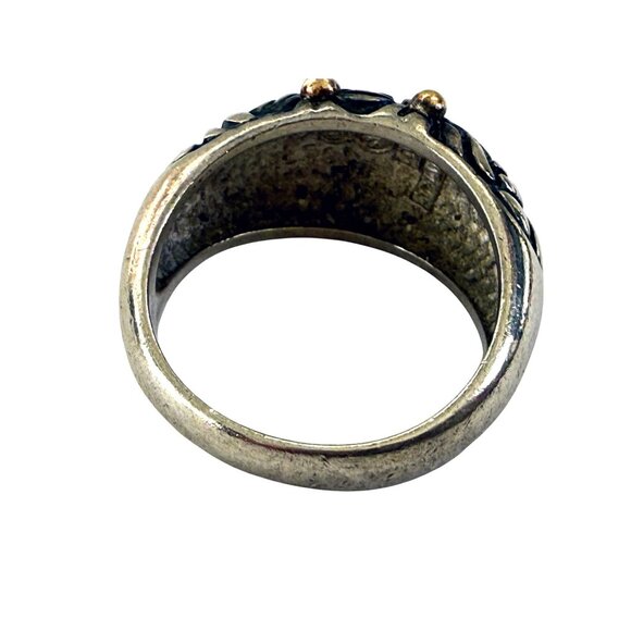 Vintage 90's 925 silver Floral Dome Ring Gold Vermeil Dots 6.4g Size 6 3/4 - Picture 6 of 12